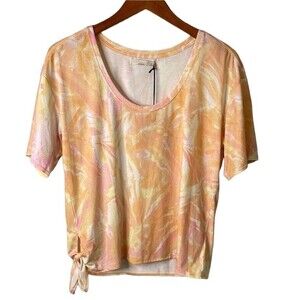 Prana Poly Jungle Top Honey Bee Side Waist Tie High Low Hem Scoop Neck Essential